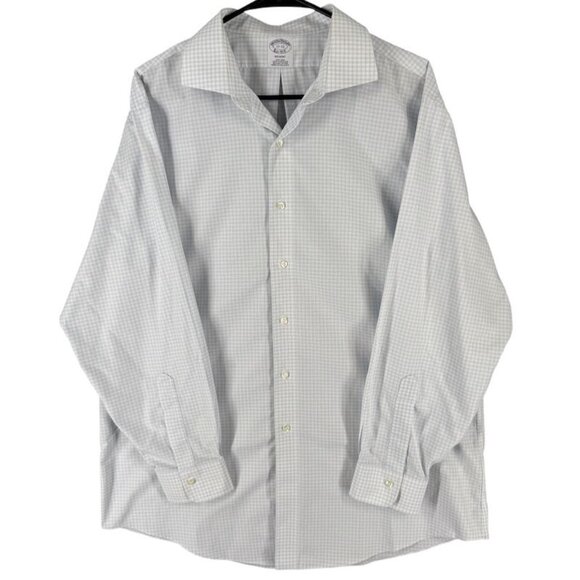 Mens Brooks Brothers Dress Shirt 17-33 Regent Fit Non-Iron Supima Cotton Blue Pl - Picture 2 of 12